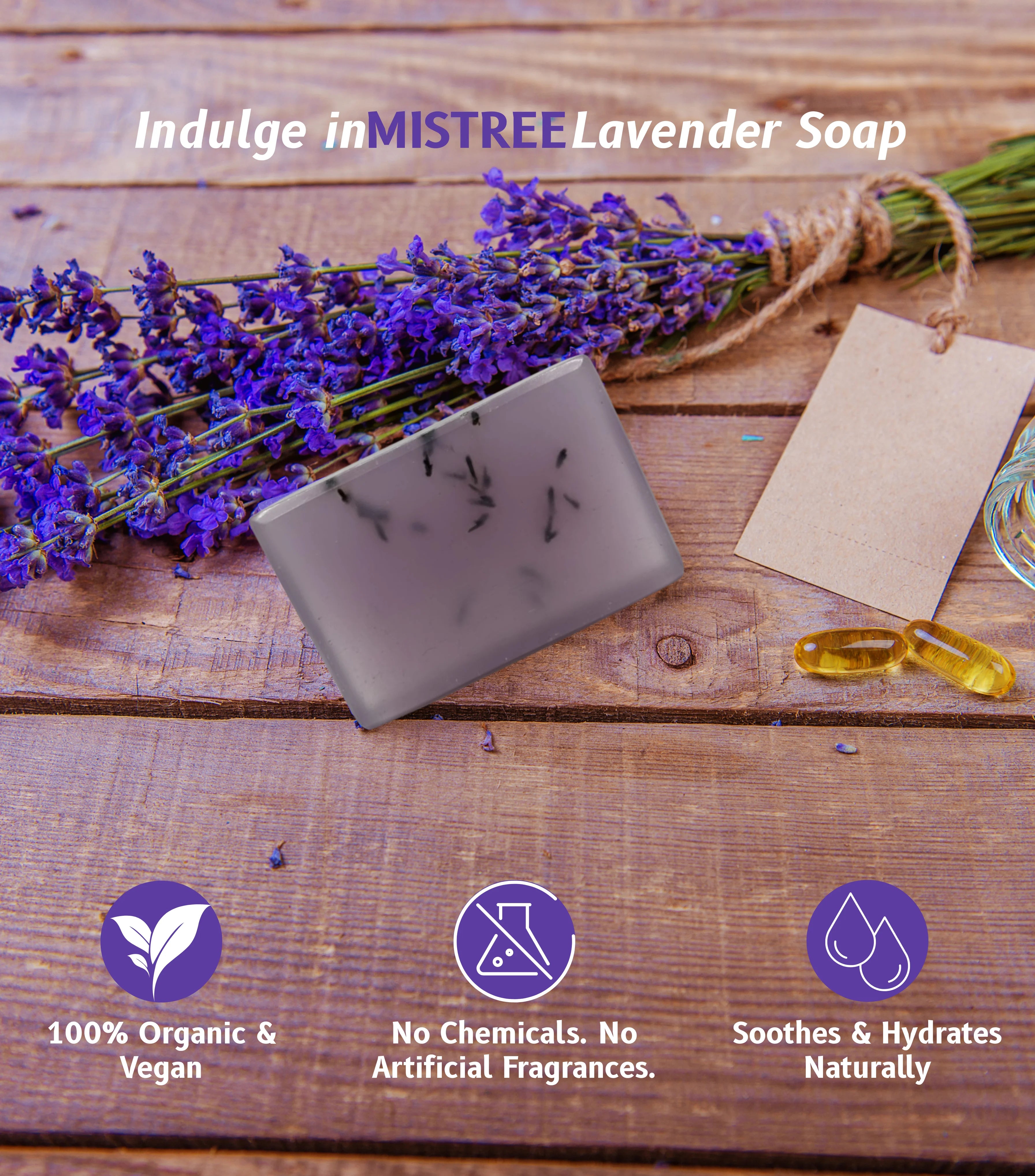 Mistree Luxury Lavender Ayurvedic Soap – Handmade Herbal Bath Bar with Pure Lavender Oil for Clear, Healthy Skin (Pack of 3 x 125g)