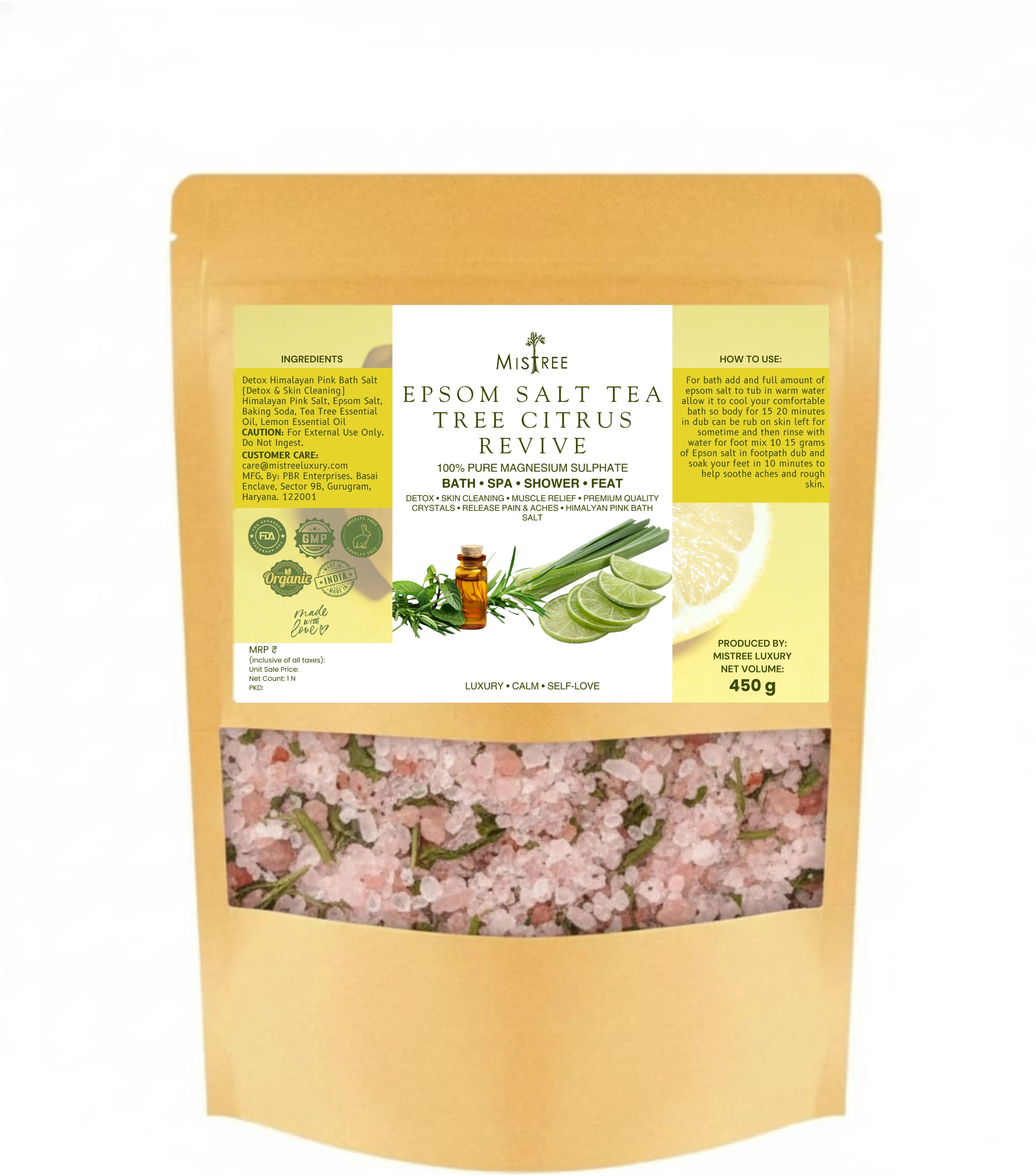 Mistree Luxury Epsom Salt Tea Tree Citrus Revive Foot Soak | Detox & Skin Cleanse | Muscle Relief | Himalayan Pink Bath Salt 450g