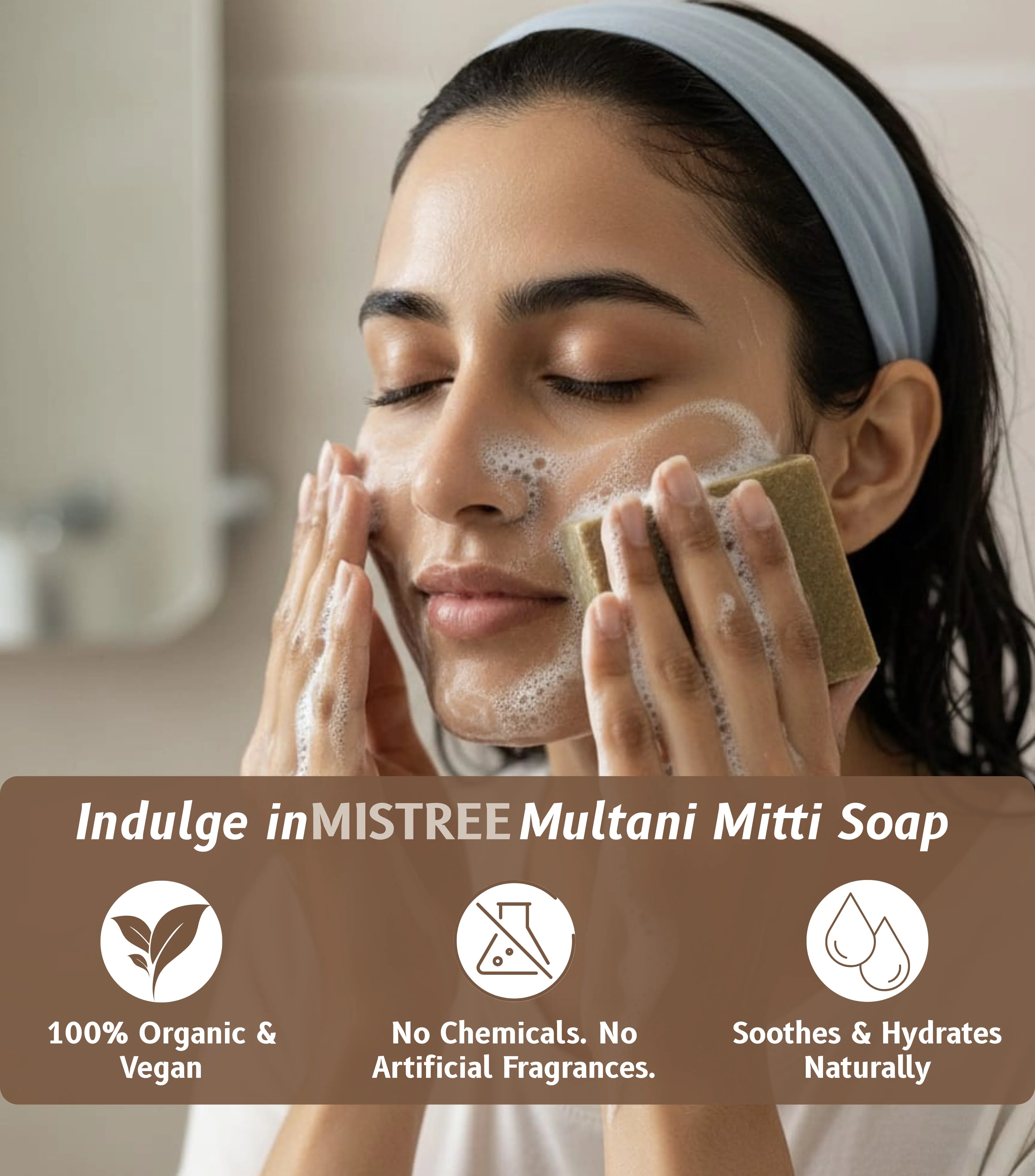 Mistree Luxury Multani Mitti Handmade Soap – Natural Fuller's Earth Bath Bar for Oily & Combination Skin Deep Cleansing (Pack of 3 x 125g)