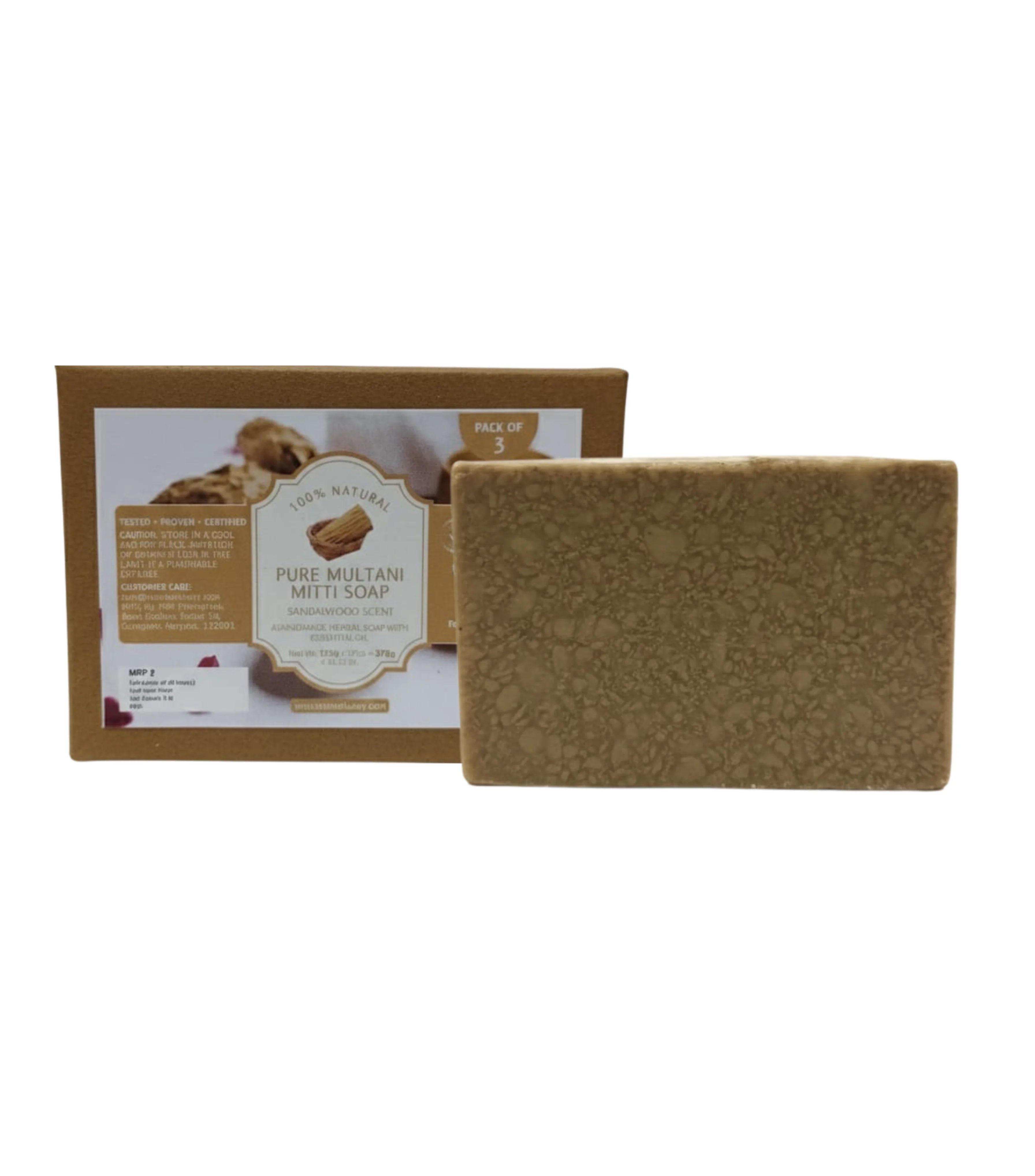 Mistree Luxury Multani Mitti Handmade Soap – Natural Fuller's Earth Bath Bar for Oily & Combination Skin Deep Cleansing (Pack of 3 x 125g)