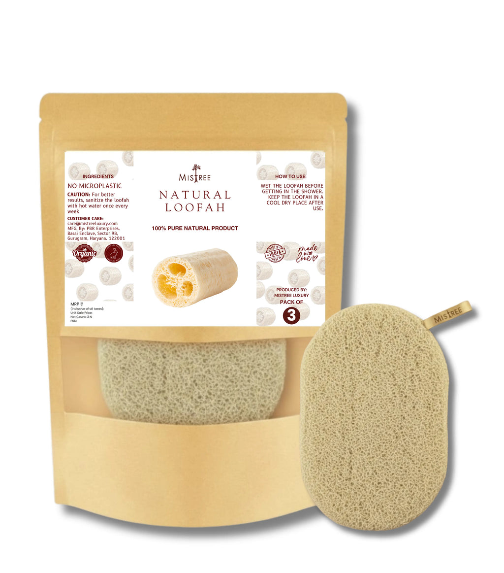 Mistree Luxury Natural Sun-Dried Bath Loofah | Organic Luffa Body Sponge & Scrubber | Skin Exfoliation | Pack of 3
