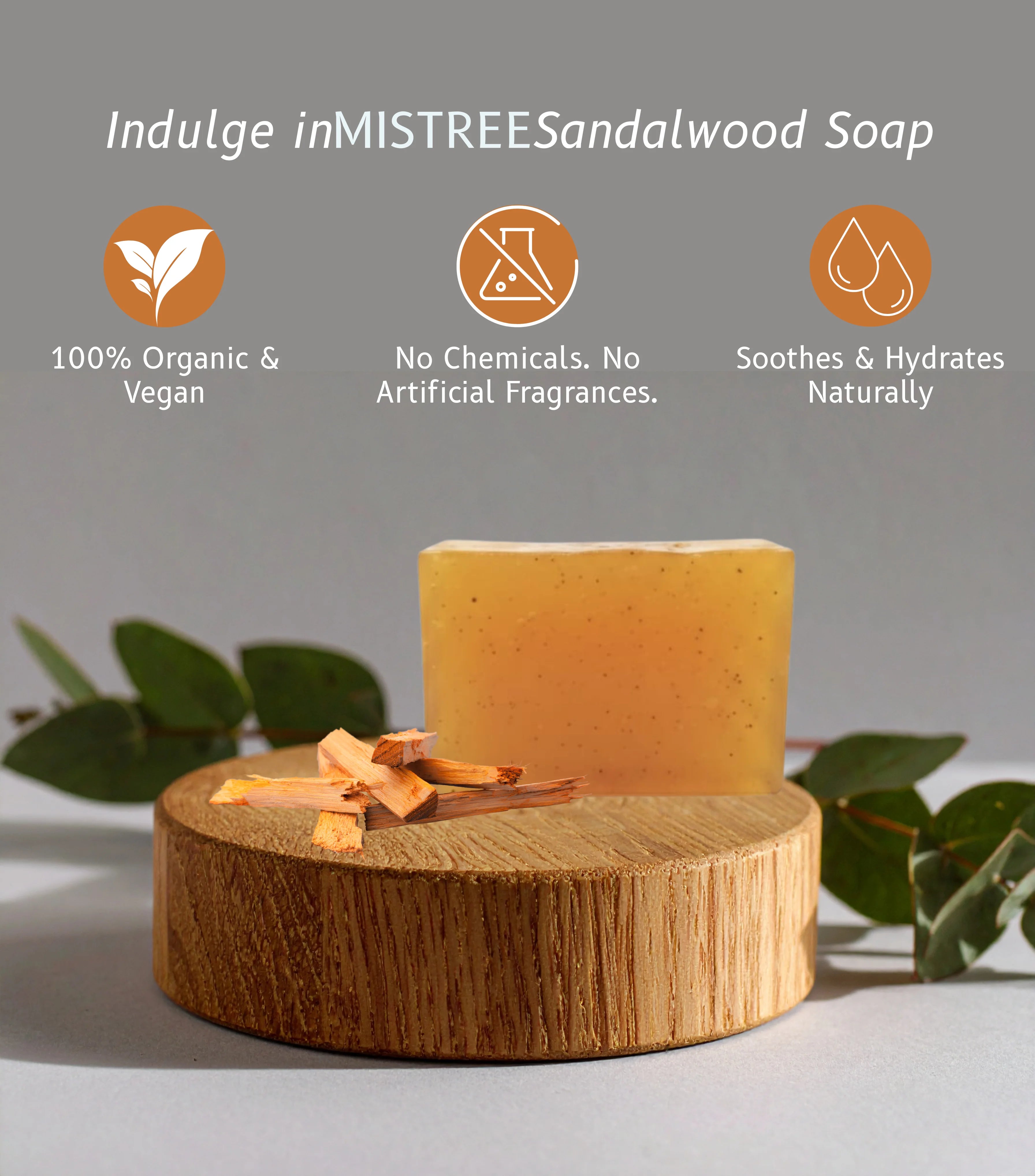 Mistree Organic Handmade Sandalwood Soap – Natural Bath Soap for Acne, Fungal Protection & Skin Brightening | Chemical-Free Herbal Soap (Pack of 3 x 125g)