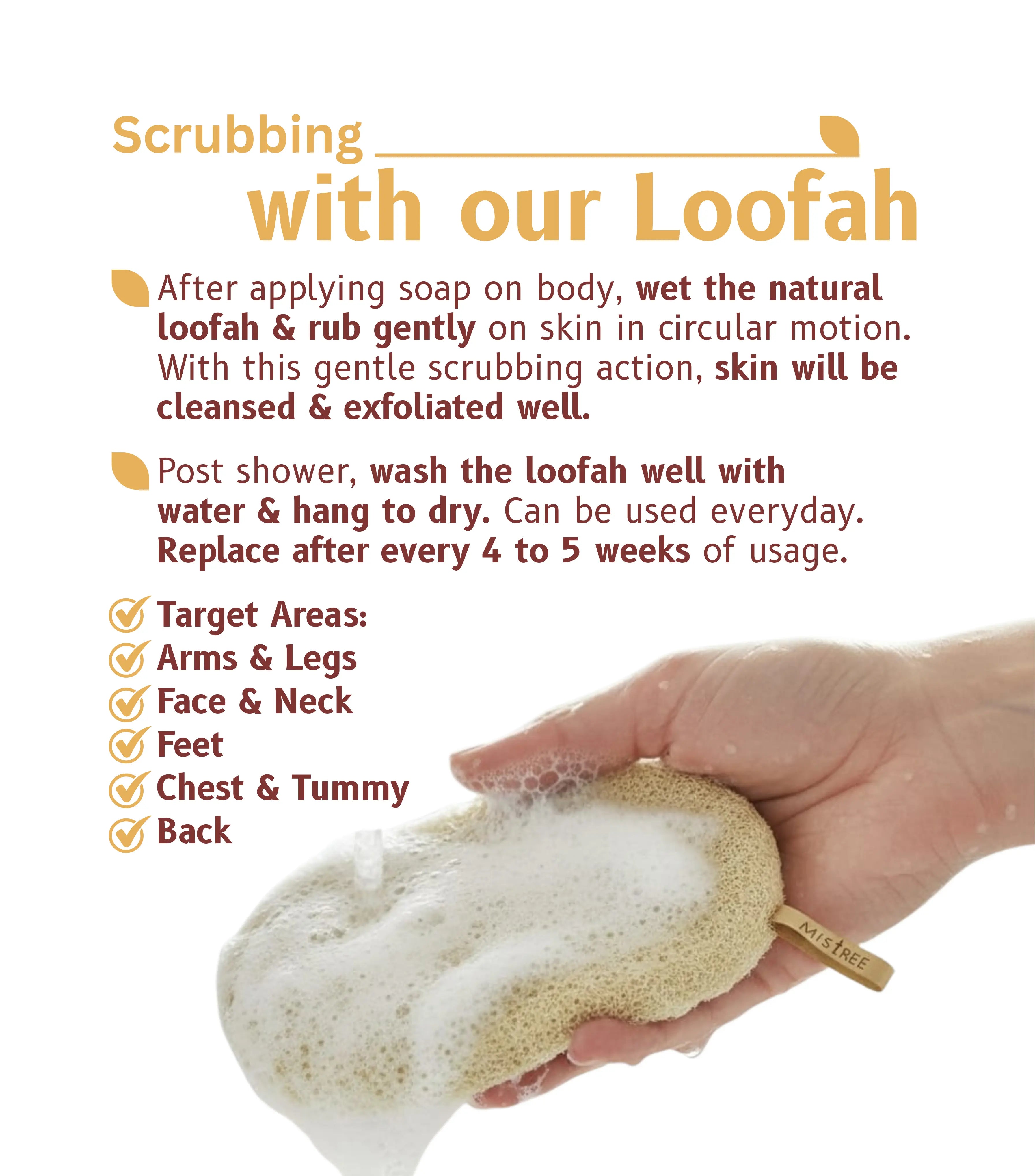 Mistree Luxury Natural Sun-Dried Bath Loofah | Organic Luffa Body Sponge & Scrubber | Skin Exfoliation | Pack of 1