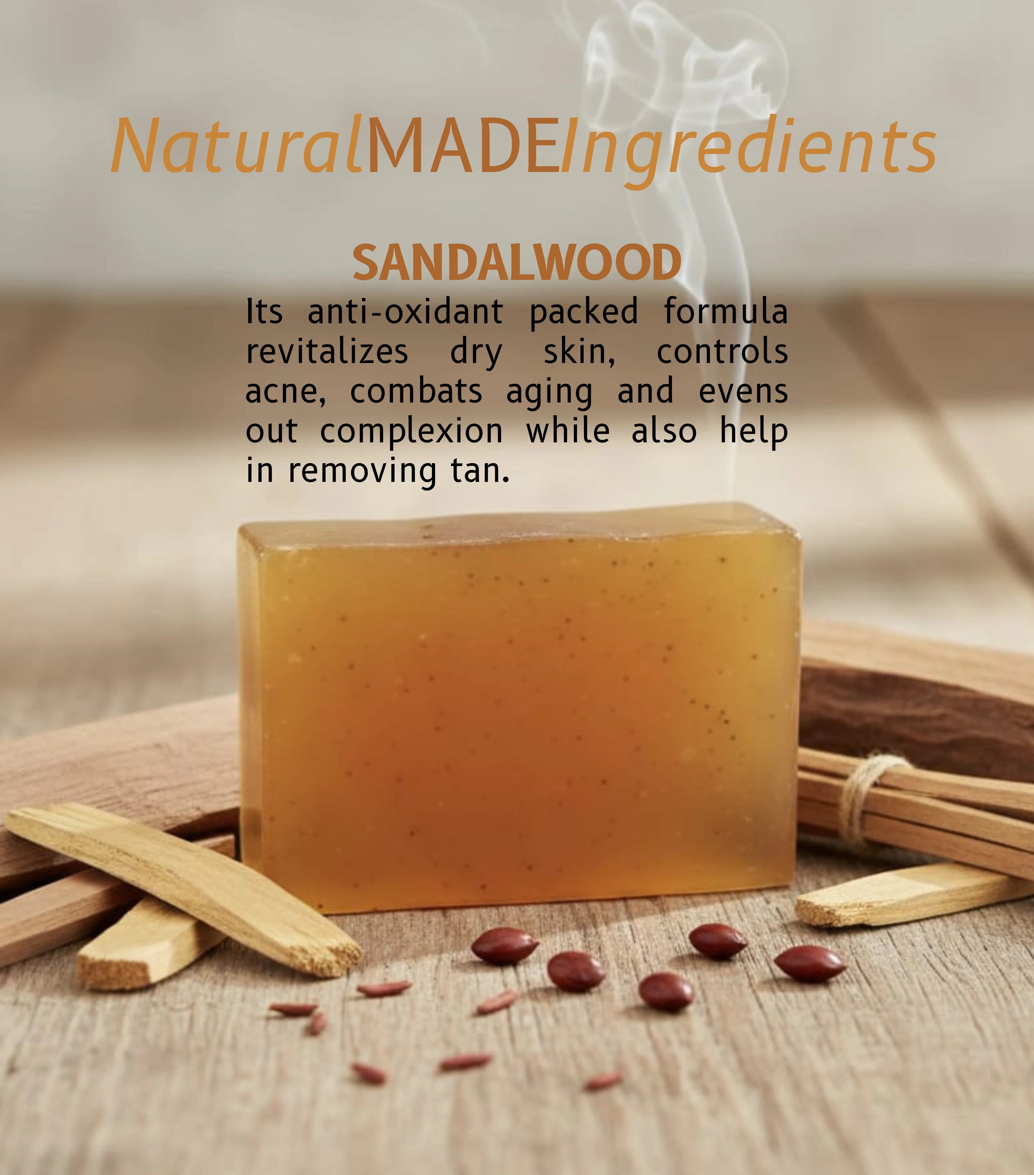 Mistree Organic Handmade Sandalwood Soap – Natural Bath Soap for Acne, Fungal Protection & Skin Brightening | Chemical-Free Herbal Soap (Pack of 3 x 125g)